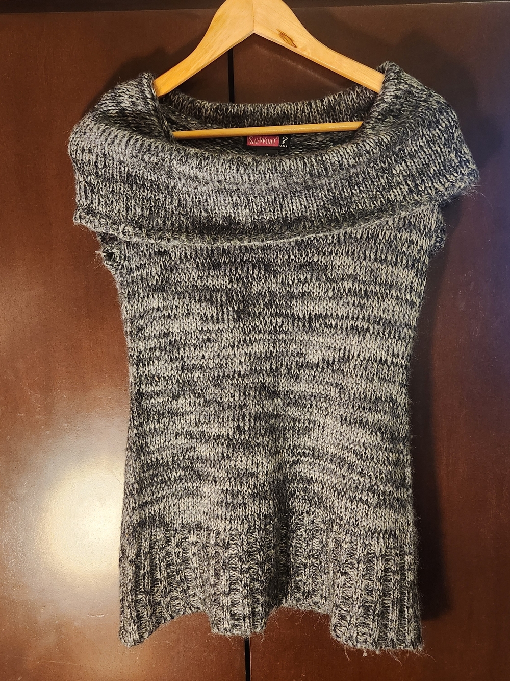 Say What? Cozy Knit Cowl Neck Sweater Vest - Gray Women Size Medium